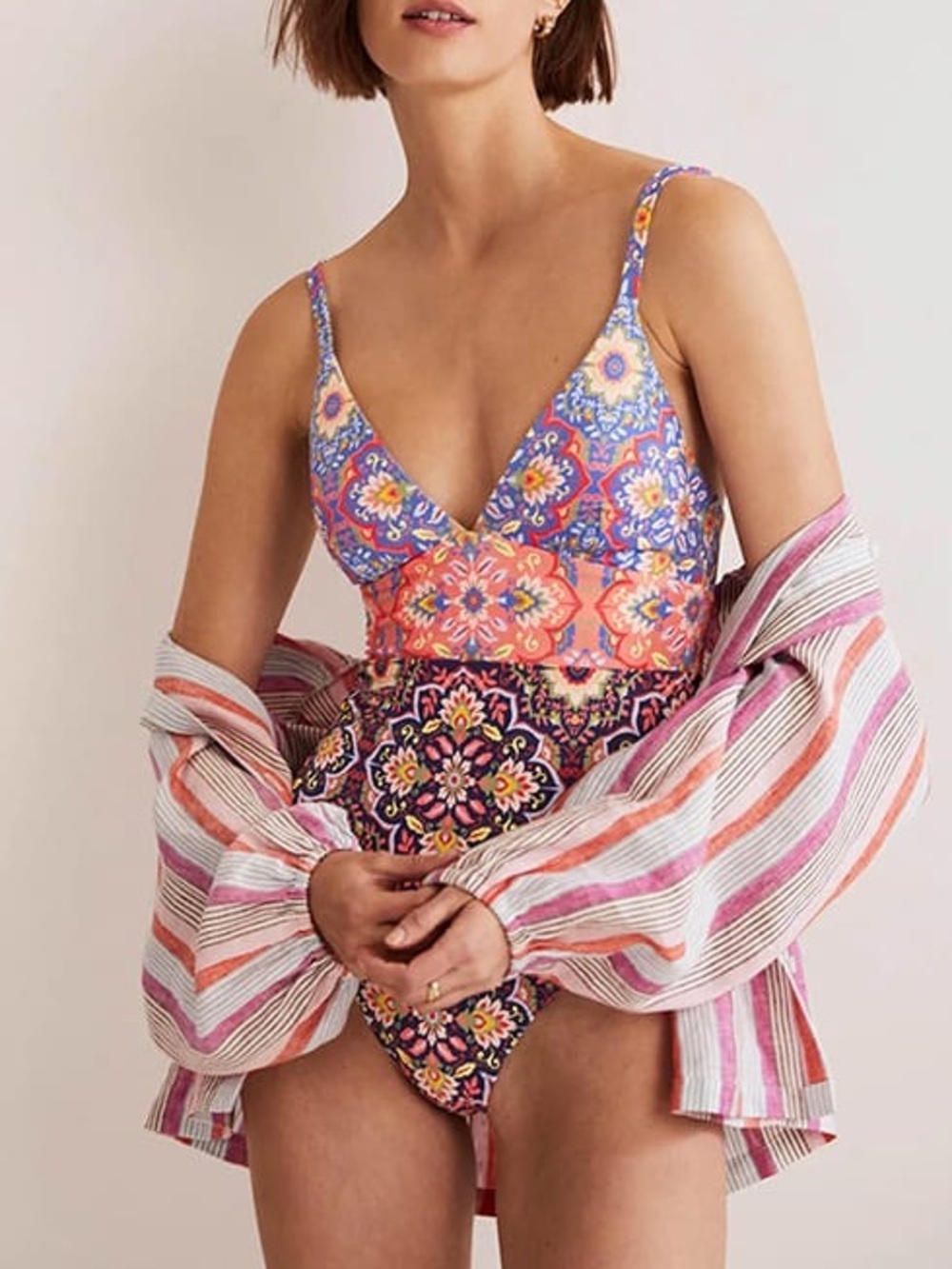 Boden Arezzo V-Neck Panel One Piece Swimsuit Multicolor Women’s